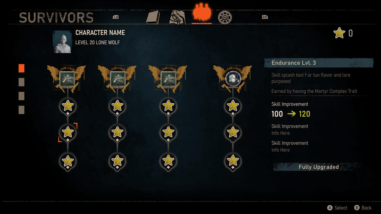 A wire showing the player&#39;s skills all fully leveled up.